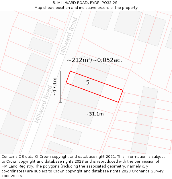 5, MILLWARD ROAD, RYDE, PO33 2SL: Plot and title map