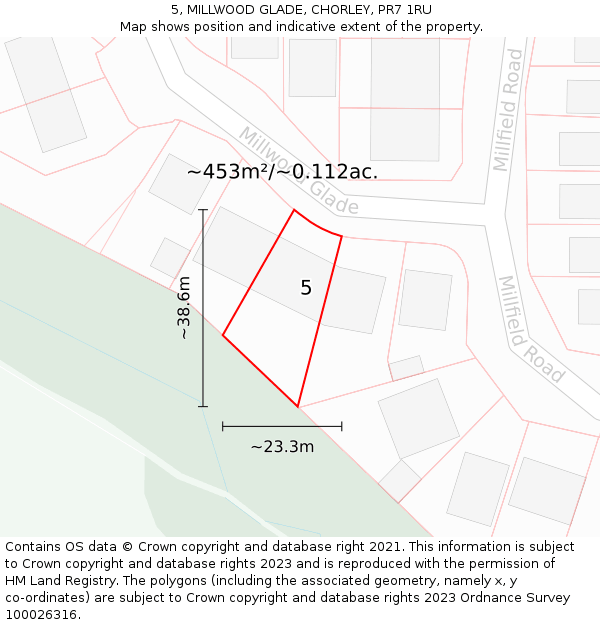 5, MILLWOOD GLADE, CHORLEY, PR7 1RU: Plot and title map