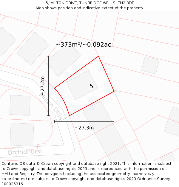 5, MILTON DRIVE, TUNBRIDGE WELLS, TN2 3DE: Plot and title map