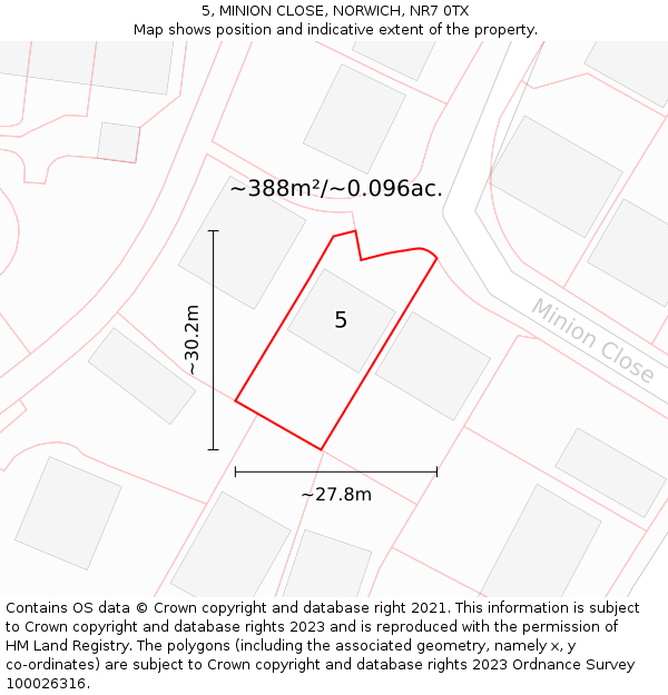 5, MINION CLOSE, NORWICH, NR7 0TX: Plot and title map