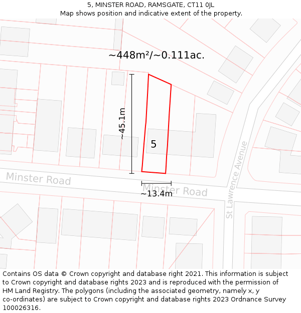 5, MINSTER ROAD, RAMSGATE, CT11 0JL: Plot and title map