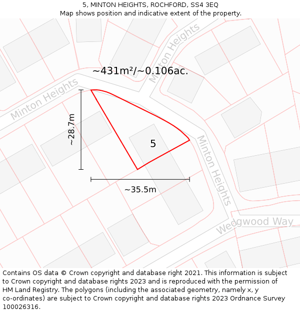 5, MINTON HEIGHTS, ROCHFORD, SS4 3EQ: Plot and title map