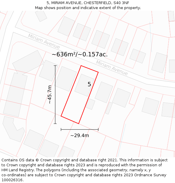 5, MIRIAM AVENUE, CHESTERFIELD, S40 3NF: Plot and title map