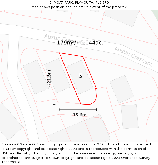 5, MOAT PARK, PLYMOUTH, PL6 5FD: Plot and title map