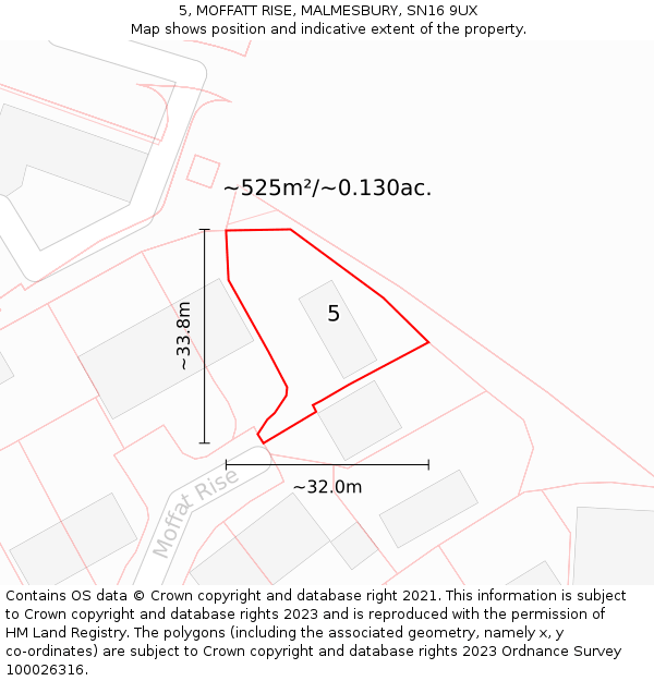 5, MOFFATT RISE, MALMESBURY, SN16 9UX: Plot and title map