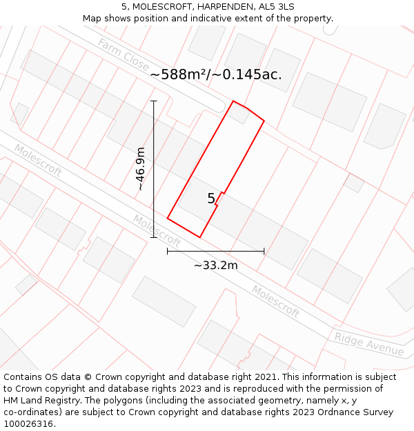 5, MOLESCROFT, HARPENDEN, AL5 3LS: Plot and title map