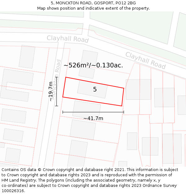 5, MONCKTON ROAD, GOSPORT, PO12 2BG: Plot and title map