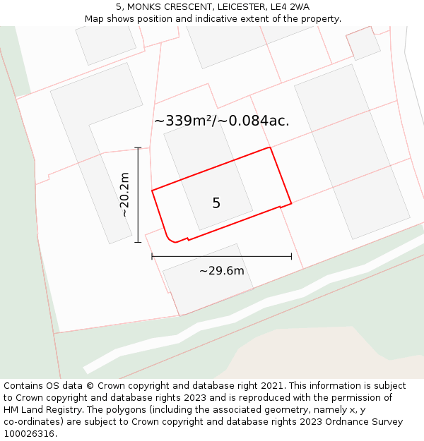 5, MONKS CRESCENT, LEICESTER, LE4 2WA: Plot and title map