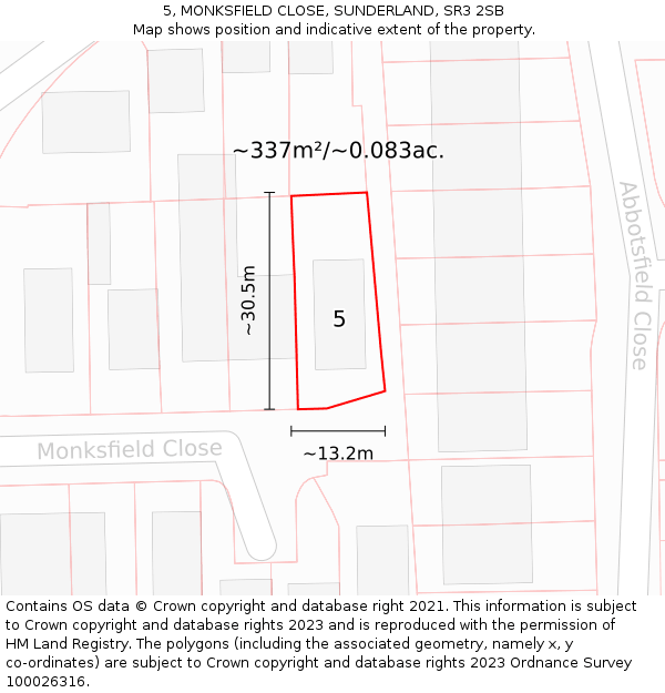 5, MONKSFIELD CLOSE, SUNDERLAND, SR3 2SB: Plot and title map