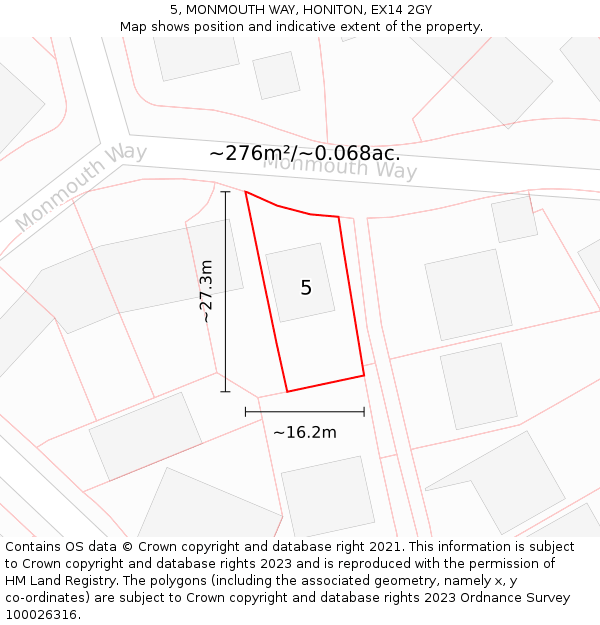 5, MONMOUTH WAY, HONITON, EX14 2GY: Plot and title map