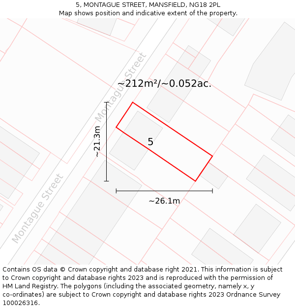 5, MONTAGUE STREET, MANSFIELD, NG18 2PL: Plot and title map