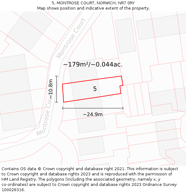 5, MONTROSE COURT, NORWICH, NR7 0RY: Plot and title map