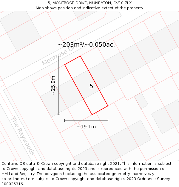 5, MONTROSE DRIVE, NUNEATON, CV10 7LX: Plot and title map