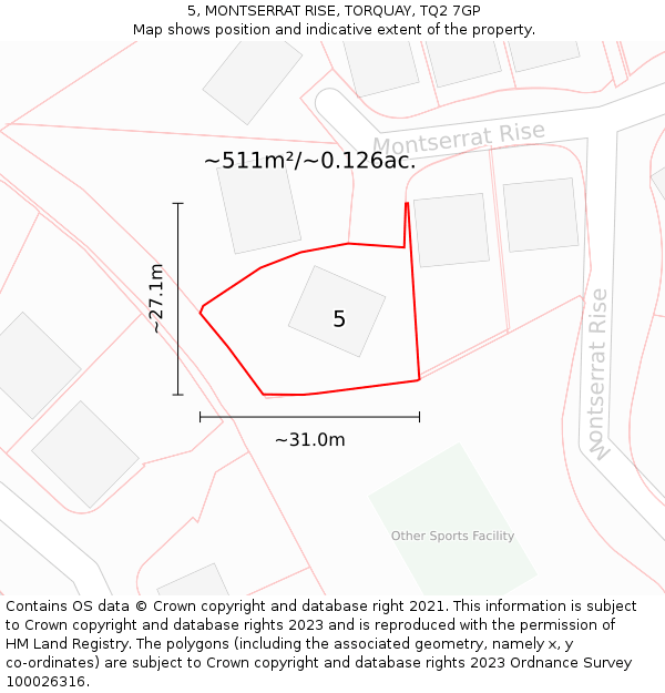 5, MONTSERRAT RISE, TORQUAY, TQ2 7GP: Plot and title map