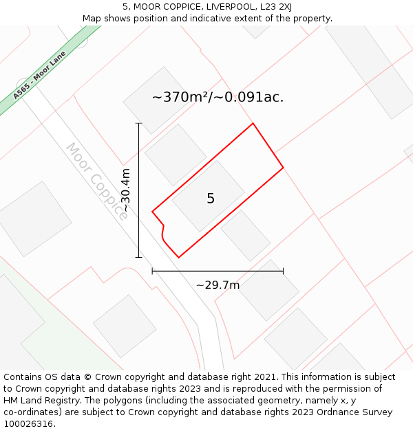 5, MOOR COPPICE, LIVERPOOL, L23 2XJ: Plot and title map