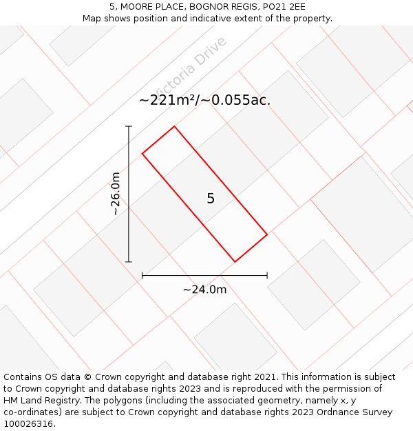 5, MOORE PLACE, BOGNOR REGIS, PO21 2EE: Plot and title map