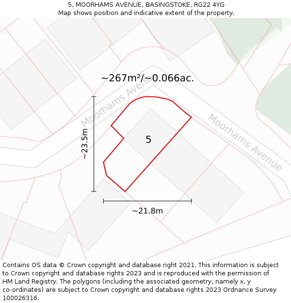 5, MOORHAMS AVENUE, BASINGSTOKE, RG22 4YG: Plot and title map