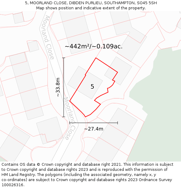 5, MOORLAND CLOSE, DIBDEN PURLIEU, SOUTHAMPTON, SO45 5SH: Plot and title map