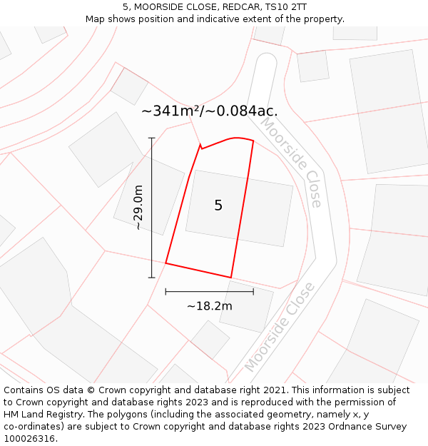 5, MOORSIDE CLOSE, REDCAR, TS10 2TT: Plot and title map