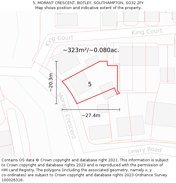 5, MORANT CRESCENT, BOTLEY, SOUTHAMPTON, SO32 2FY: Plot and title map