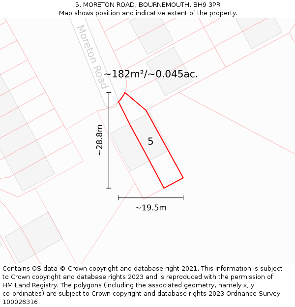 5, MORETON ROAD, BOURNEMOUTH, BH9 3PR: Plot and title map