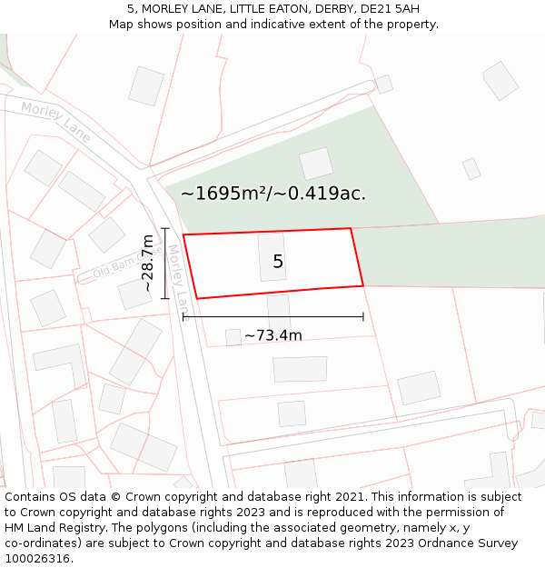 5, MORLEY LANE, LITTLE EATON, DERBY, DE21 5AH: Plot and title map