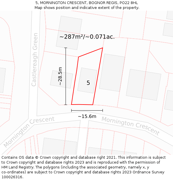 5, MORNINGTON CRESCENT, BOGNOR REGIS, PO22 8HL: Plot and title map