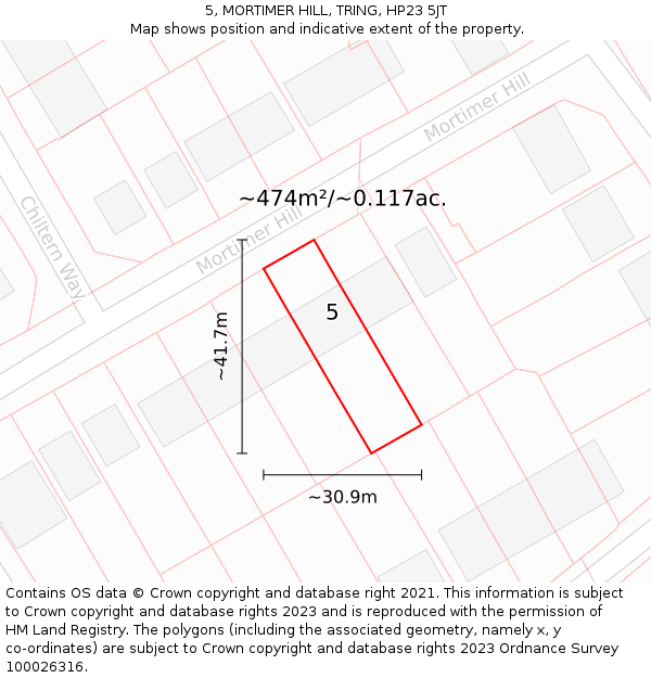 5, MORTIMER HILL, TRING, HP23 5JT: Plot and title map