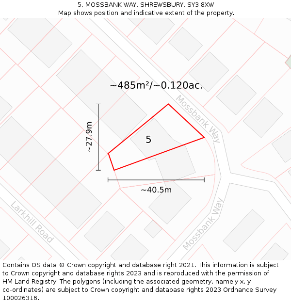 5, MOSSBANK WAY, SHREWSBURY, SY3 8XW: Plot and title map