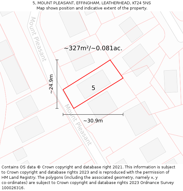 5, MOUNT PLEASANT, EFFINGHAM, LEATHERHEAD, KT24 5NS: Plot and title map