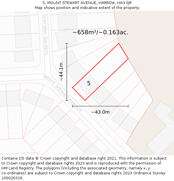 5, MOUNT STEWART AVENUE, HARROW, HA3 0JR: Plot and title map