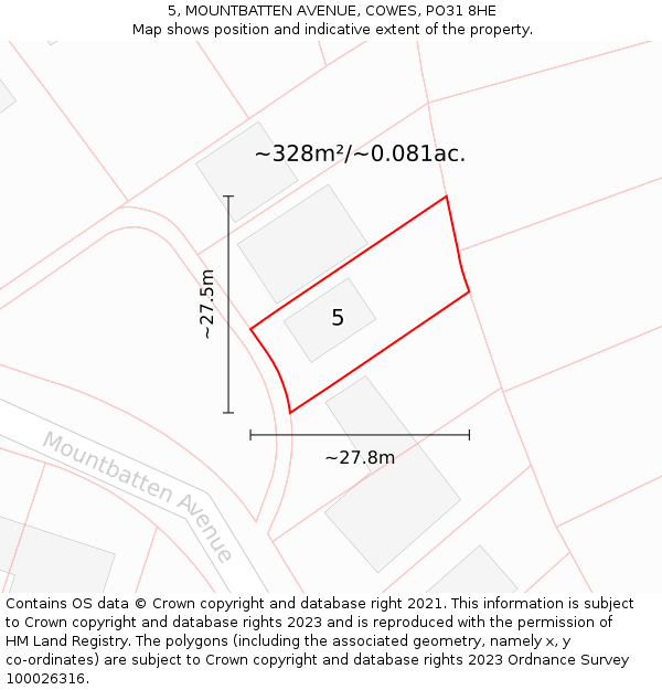5, MOUNTBATTEN AVENUE, COWES, PO31 8HE: Plot and title map