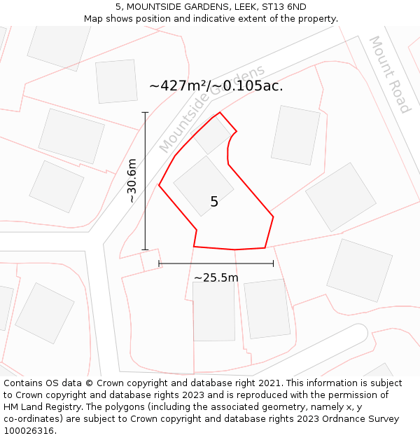 5, MOUNTSIDE GARDENS, LEEK, ST13 6ND: Plot and title map