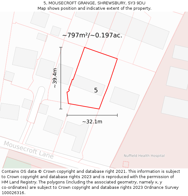 5, MOUSECROFT GRANGE, SHREWSBURY, SY3 9DU: Plot and title map