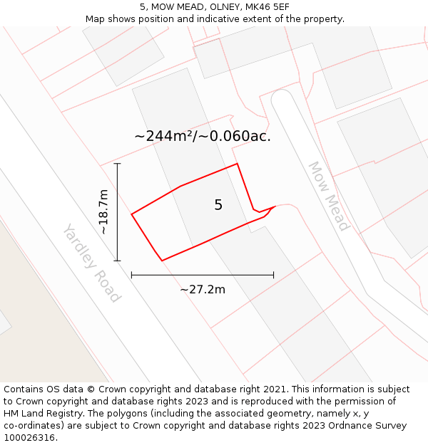 5, MOW MEAD, OLNEY, MK46 5EF: Plot and title map