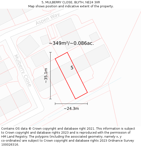 5, MULBERRY CLOSE, BLYTH, NE24 3XR: Plot and title map