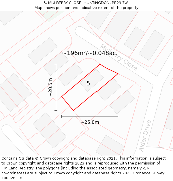 5, MULBERRY CLOSE, HUNTINGDON, PE29 7WL: Plot and title map