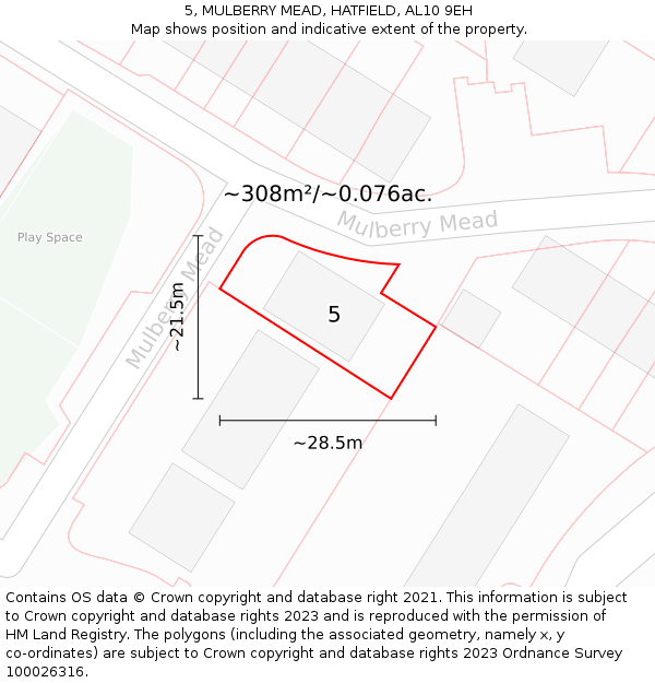 5, MULBERRY MEAD, HATFIELD, AL10 9EH: Plot and title map