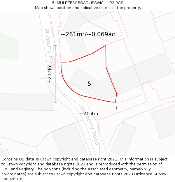 5, MULBERRY ROAD, IPSWICH, IP3 9GS: Plot and title map