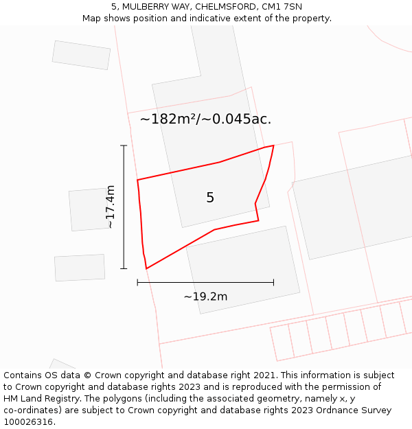 5, MULBERRY WAY, CHELMSFORD, CM1 7SN: Plot and title map