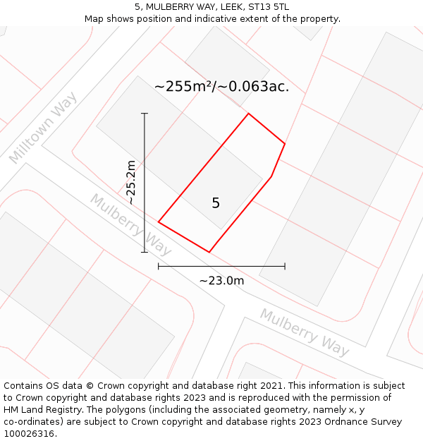 5, MULBERRY WAY, LEEK, ST13 5TL: Plot and title map