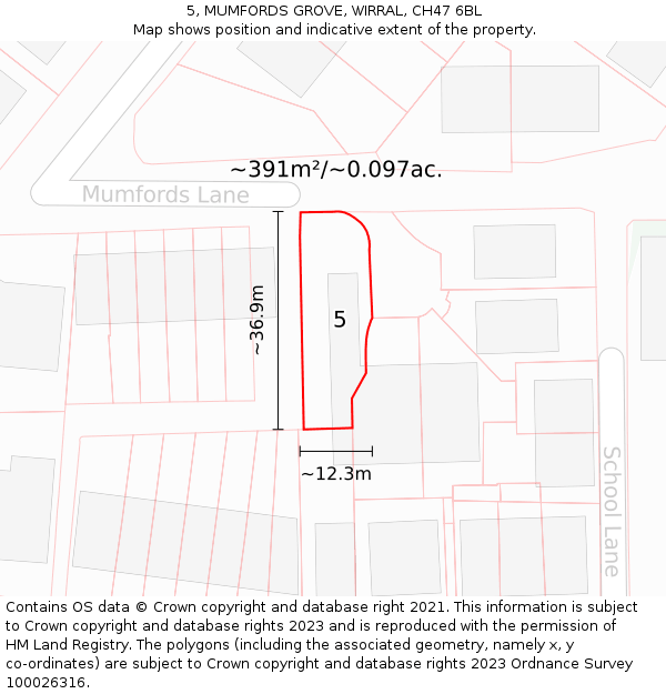 5, MUMFORDS GROVE, WIRRAL, CH47 6BL: Plot and title map