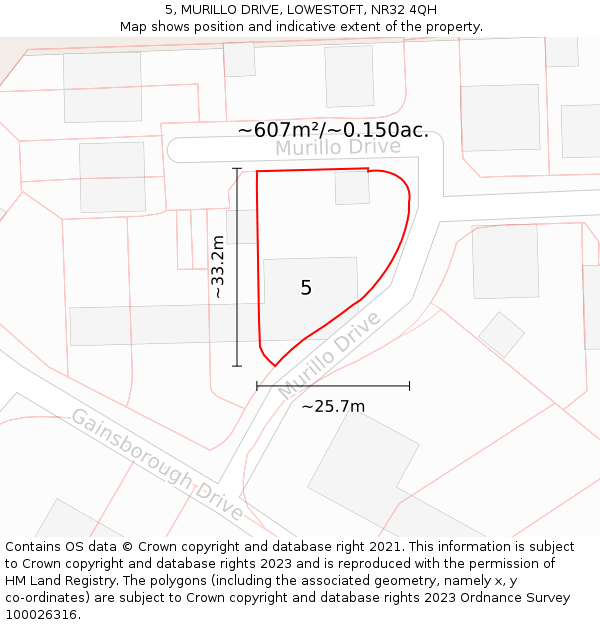 5, MURILLO DRIVE, LOWESTOFT, NR32 4QH: Plot and title map