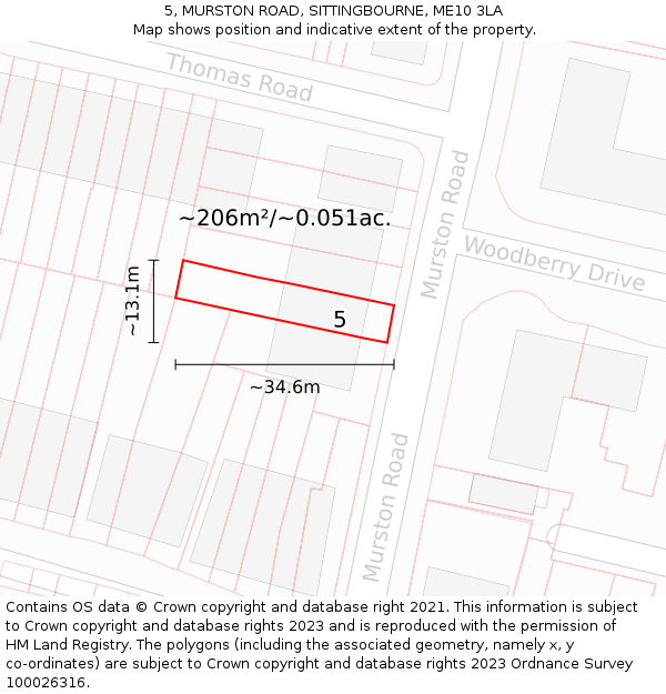 5, MURSTON ROAD, SITTINGBOURNE, ME10 3LA: Plot and title map