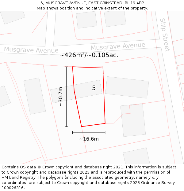 5, MUSGRAVE AVENUE, EAST GRINSTEAD, RH19 4BP: Plot and title map