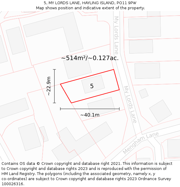 5, MY LORDS LANE, HAYLING ISLAND, PO11 9PW: Plot and title map