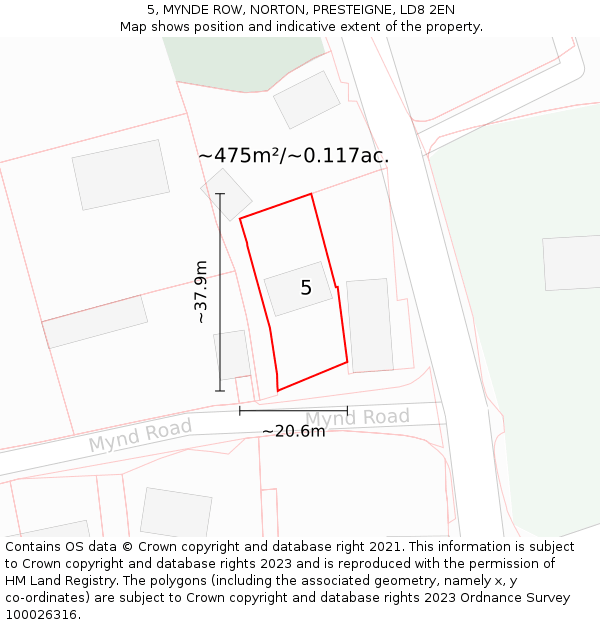 5, MYNDE ROW, NORTON, PRESTEIGNE, LD8 2EN: Plot and title map