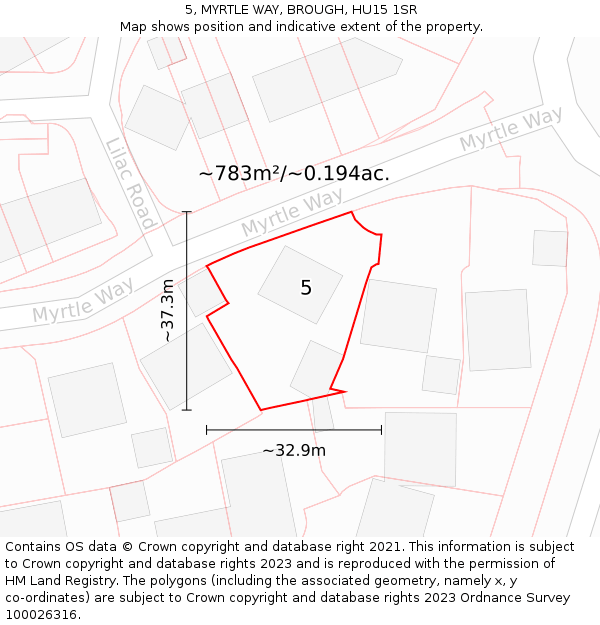 5, MYRTLE WAY, BROUGH, HU15 1SR: Plot and title map