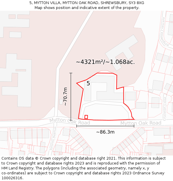 5, MYTTON VILLA, MYTTON OAK ROAD, SHREWSBURY, SY3 8XG: Plot and title map