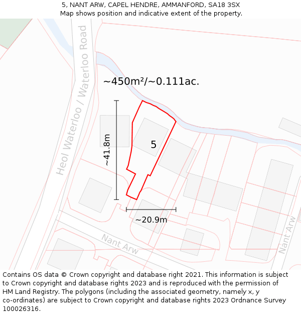 5, NANT ARW, CAPEL HENDRE, AMMANFORD, SA18 3SX: Plot and title map